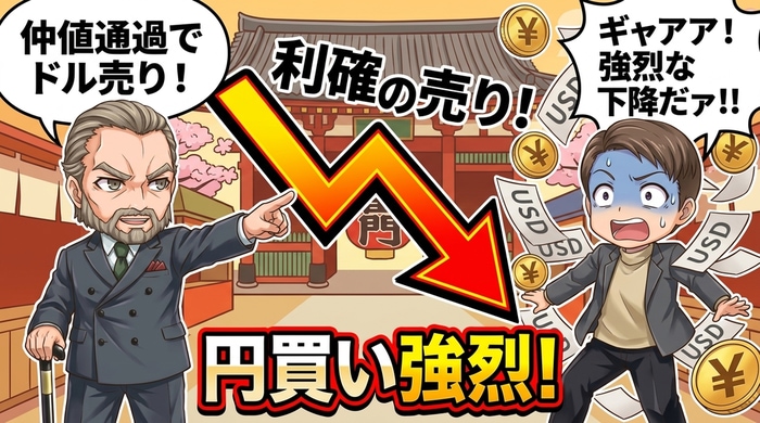 仲値後の円買いで下降トレンド