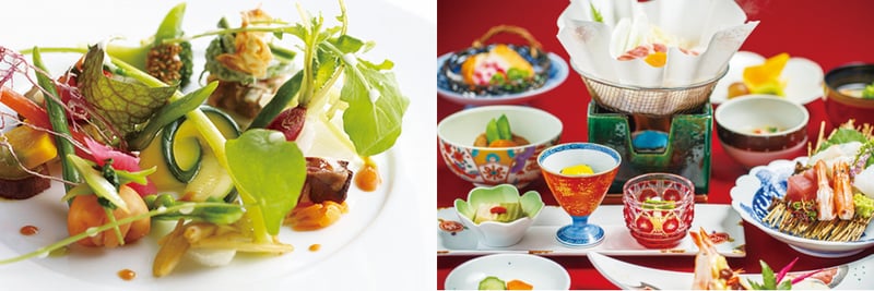 右：仙巌園 姫之間　左：レストラン・マッカリーナ　