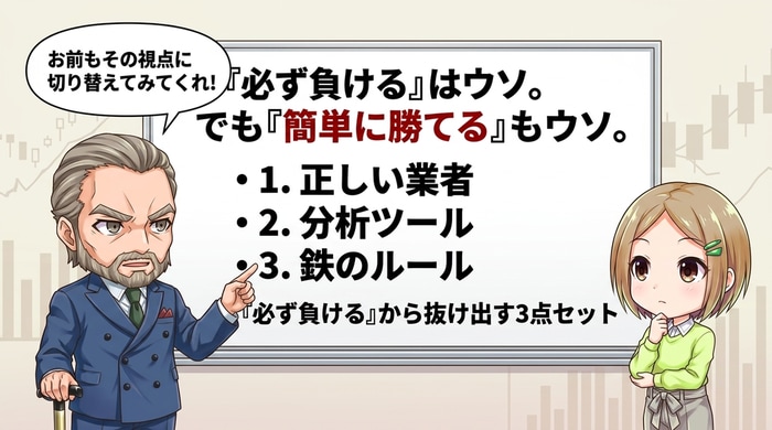 バイナリーオプションで必ず負けるはウソ！ただ簡単に勝てるもウソ！
