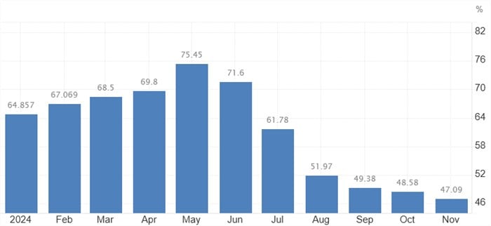 2024年トルコリラのインフレ率推移