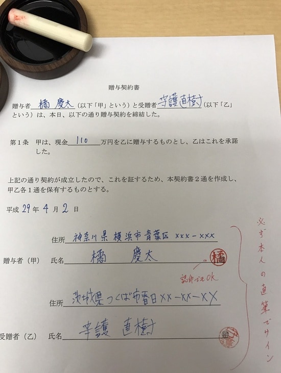 贈与契約書のイメージ
