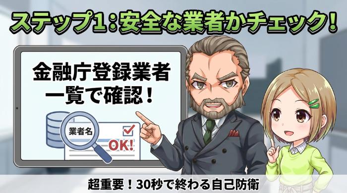 金融庁の登録業者一覧で業者名を確認する