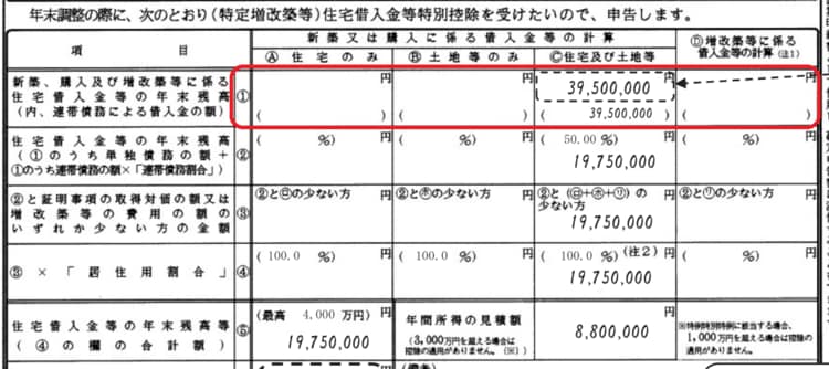 住宅ローン控除の申請書の書き方②
