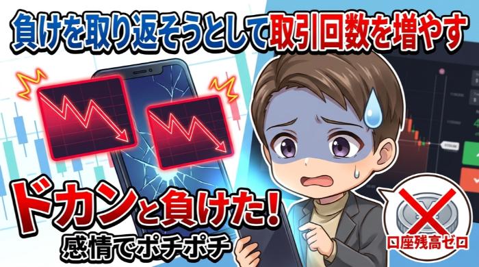 負けを取り返そうとして取引回数を増やす