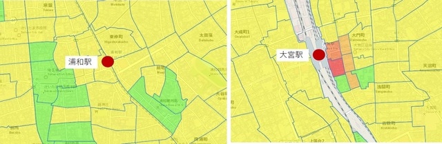 青は高齢者人口が20％以下、黄緑は20～30％、黄色は30～40％、橙は40％以上 出所：「全国小地域別将来人口推計システム」http://arcg.is/1LqC6QN（システム作成者 井上孝）にて作成
