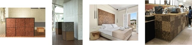 左から、造作カウンター、造作テーブル、ヘッドボード、カウンター腰壁