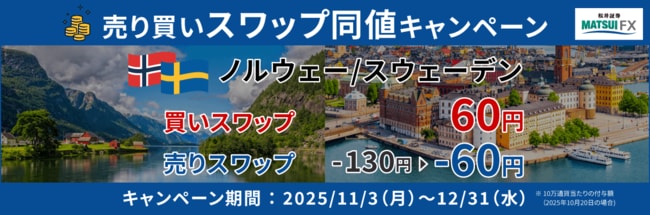 【ノルウェー/スウェーデン】売り買いスワップポイント同値キャンペーン！