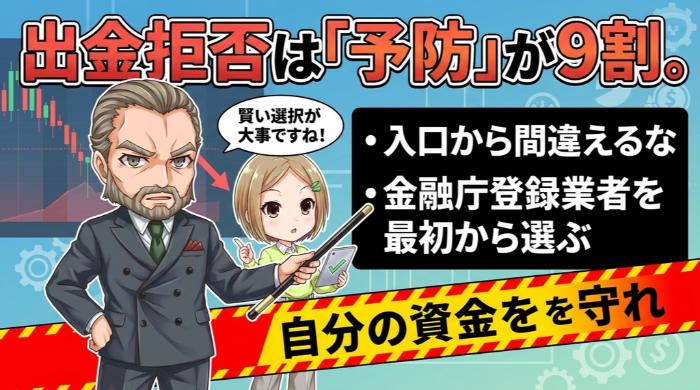 出金拒否は「予防」が9割。正しい業者選びで自分の資金を守れ