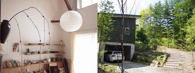 左：別荘に飾った正月飾り　右：緑に囲まれたMさんの別荘