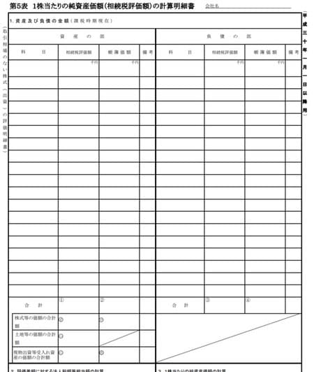 ［図表15］純資産価額方式の計算書