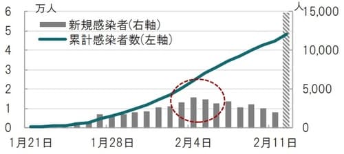 日次、時点：2020年1月21日 ～2020年2月12日、12日斜線は別規準