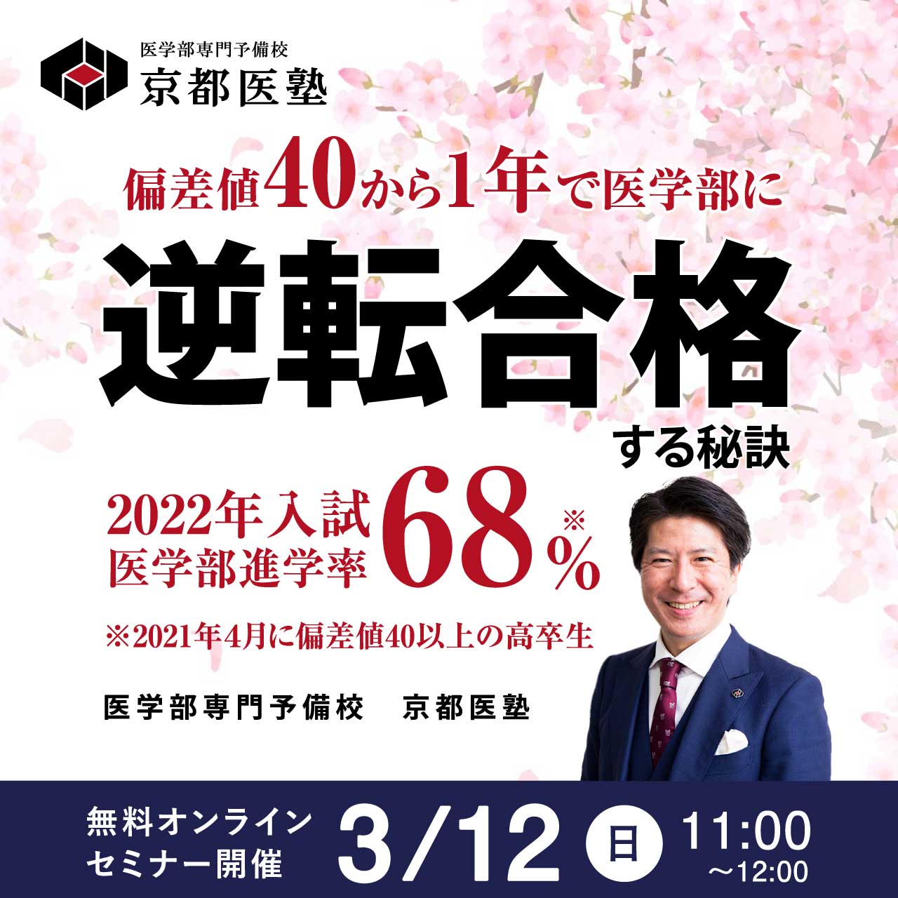 【偏差値40から1年で医学部に逆転合格する秘訣】2022年入試医学部進学率68％*（*2021年4月に偏差値40以上の高卒生）