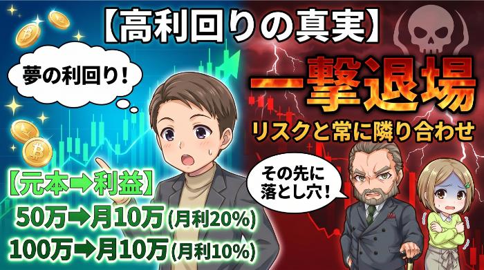 「少額で月10万」は月利20%以上が必要、つまり超ハイリスク