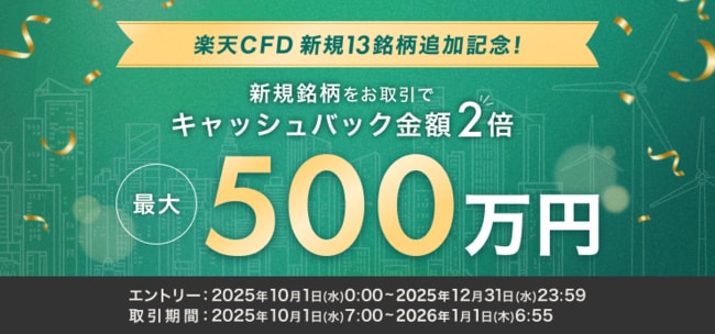 最大500万円！楽天CFDキャッシュバックキャンペーン！
