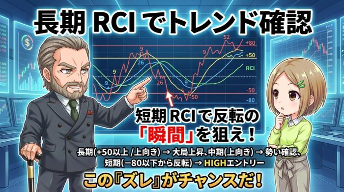 長期RCIでトレンド確認 → 短期RCIで反転タイミングを狙う実践手法