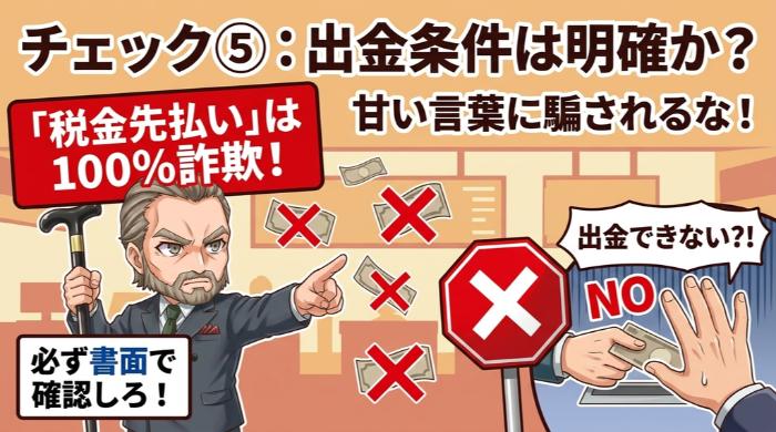 出金条件が明確に説明されているか