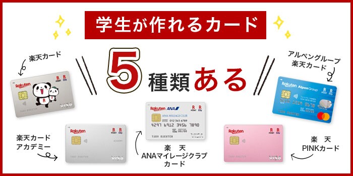 学生が作れる楽天カードは5種類ある