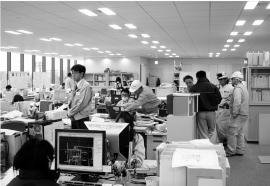 建設中の建物内に設置された施工図室