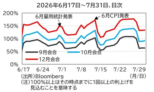 出所:Bloomberg (注)100%以上はその時点までに1回以上の利上げを見込むことを意味する