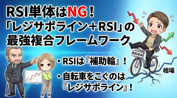 RSI単体はダマシ多数！レジサポラインの複合で使え