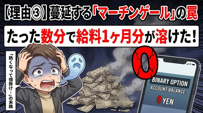 倍がけマーチンゲールというギャンブル手法をバイナリーオプションに持ち込むと破綻する