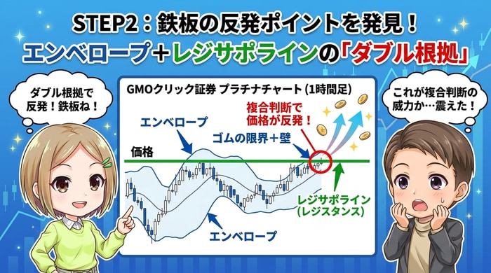 エンベロープの外側にレジサポラインの重なりがないかチェック