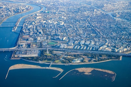 四方を河川や海に囲まれている江戸川区