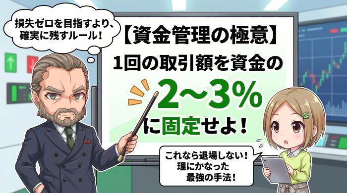 1回の取引額を資金の2〜3%に固定する（資金管理）