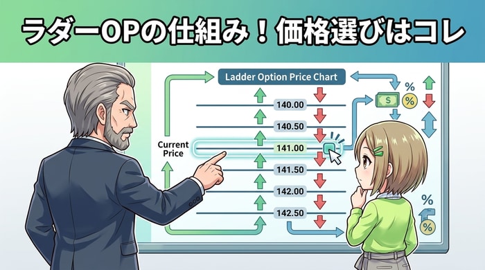 ラダーオプションの仕組み（複数の権利行使価格から上下を選ぶ構造）