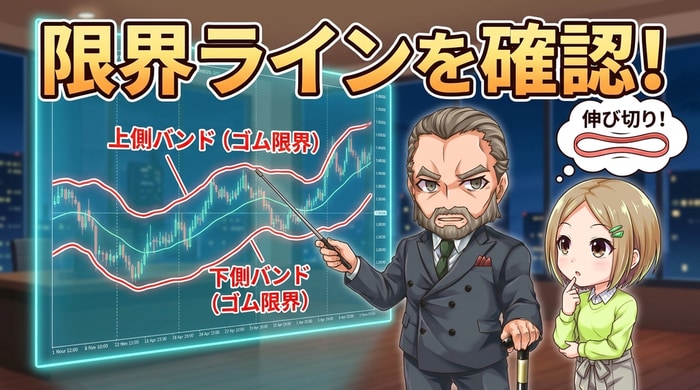 1時間足のエンベロープで限界ラインをチェック