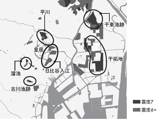 関東大震災で震度が大きかったところ 出典:武村雅之・名古屋大学教授作成の地図を加工