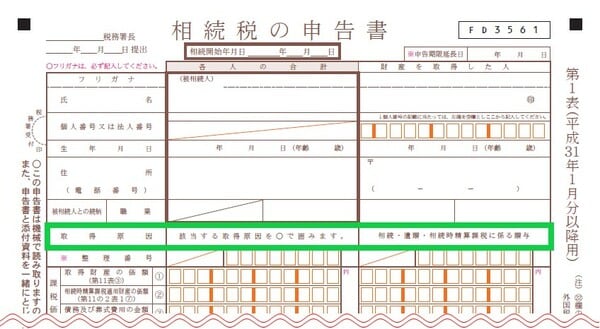 出所：国税庁ホームページ掲載の様式（第1表 相続税の申告書）より作成）
