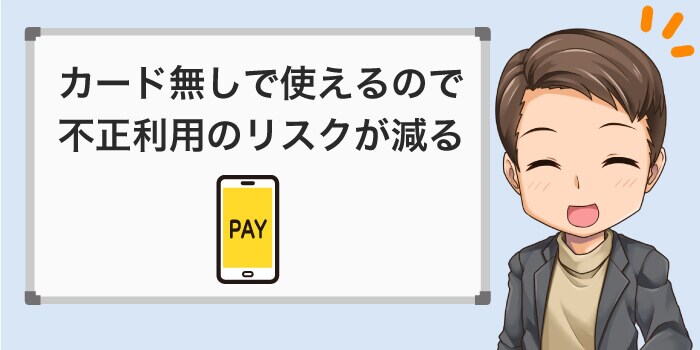 カードが無くても使えるので、不正利用のリスクが減る