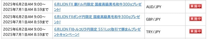2025年6月の食品プレゼント対象通貨ペア