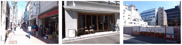 写真左から、江戸時代から続く日本有数の現金問屋街／ギャラリーや個性的なショップの入るリノベーションビル「アガタ・竹澤ビル」／馬喰横山エリアでは現在進行形で開発が進んでいる