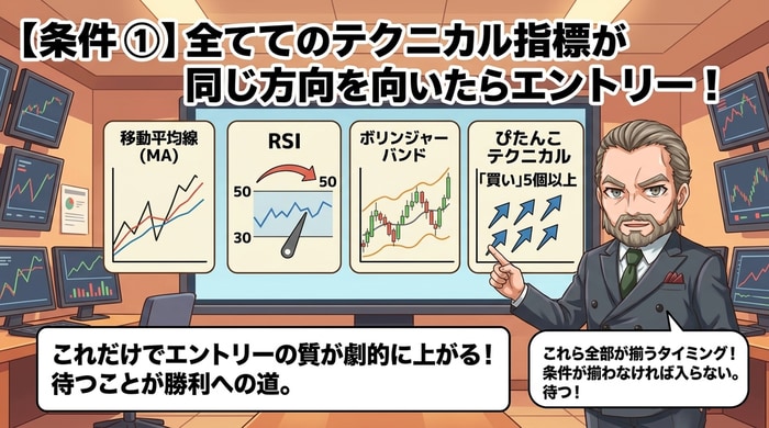 複数の指標が同じ方向をむいたときだけエントリーする