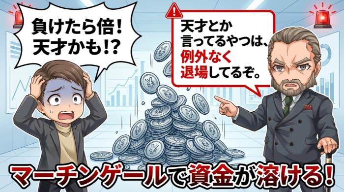 マーチンゲール（倍掛け）で資金を溶かしている