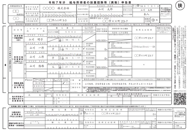 出所：国税庁『令和7年分　給与所得者の扶養控除等申告書』