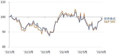 （出所）Refinitiv、フィデリティ・インスティテュート。 （注）データ期間：2022年1月1日～2022年6月3日、日次。トータルリターン（配当を含む）。「世界株式」：MSCIACWorld Index。
