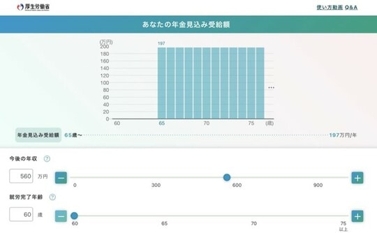 出所：厚生労働省「公的年金シミュレーター」（https://nenkin-shisan.mhlw.go.jp/）を使用し筆者が作成
