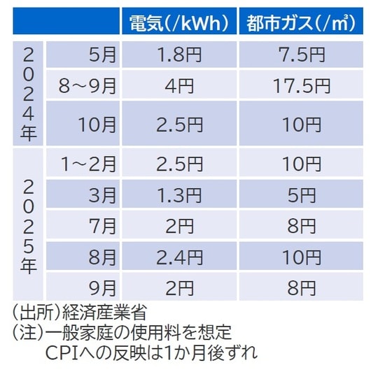 出所：経済産業省 （注）一般家庭の使用料を想定。CPIへの反映は1ヵ月後ずれ
