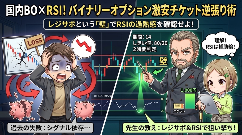 国内BO×RSI！バイナリーオプション激安チケット逆張り術