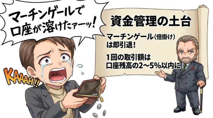 資金管理 ── 1回の取引額を口座残高の2〜5%以内に抑える