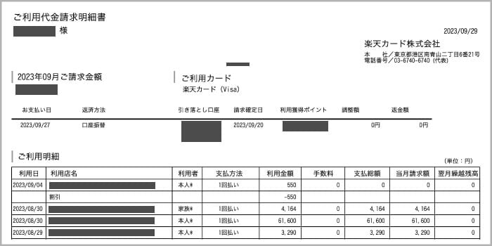 クレジットカードのWeb利用明細書