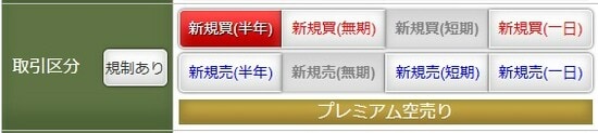 信用新規注文入力の画面の「取引区分」