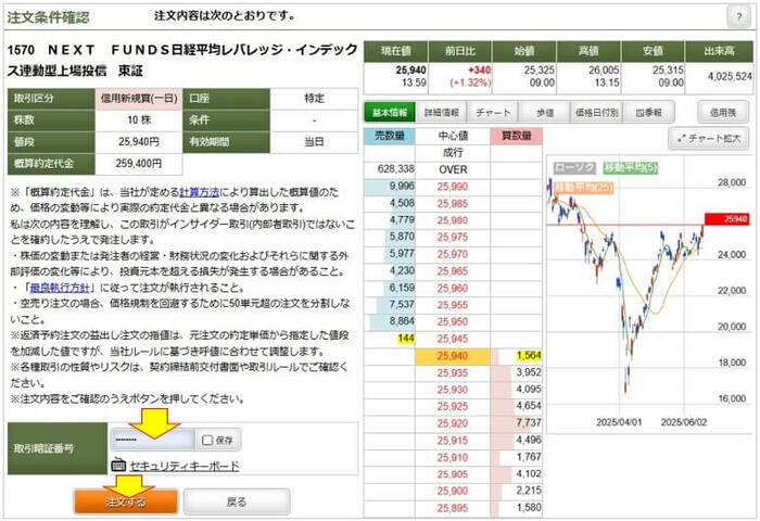 注文条件確認