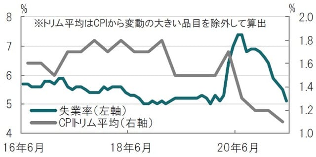 月次、期間：2016年6月～2021年6月、CPIは四半期、21年1-3月期迄 出所：ブルームバーグのデータを使用してピクテ投信投資顧問作成