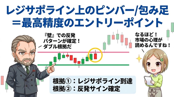 レジサポライン上のピンバーはエントリーポイント