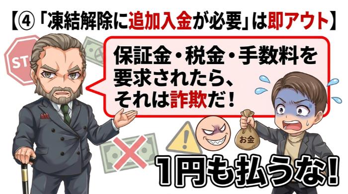 「凍結解除に追加入金が必要」は即アウト