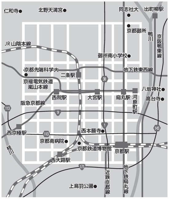 白線が平安京の通り部分